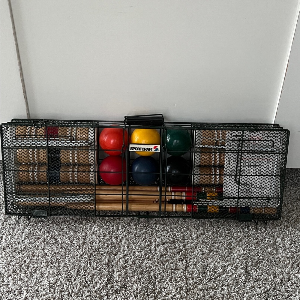 Vintage Sportcraft Croquet Set 02041 Metal Wire Cage Carry Case 2001 Complete - Picture 7 of 8